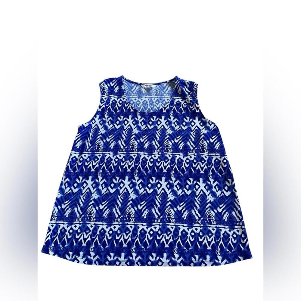 TanJay Women’s Blue and White Geometric Tank Top - Petite Large